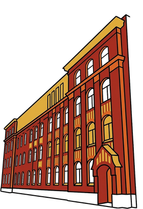 Zeichnung des Schulgebäudes der Paul-Klee-Schule an der Gerresheimer Straße